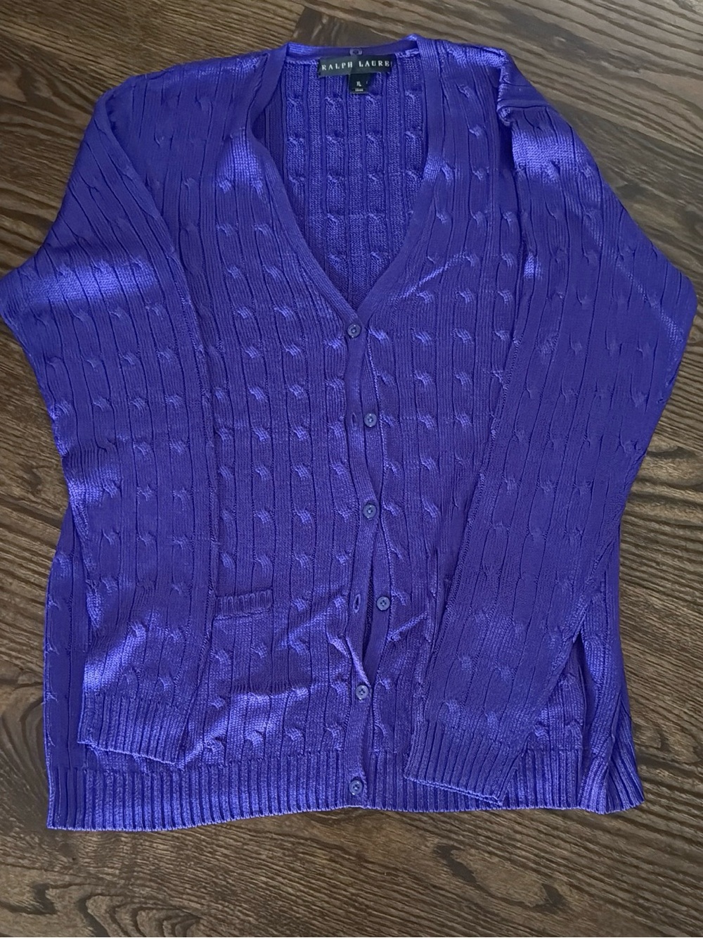 Ralph Lauren Black Label Purple Cable-Knit V-Neck Cardigan